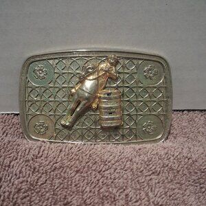 Barrel Racer Belt Buckle Silver Plated with Gold Tone Accents Vintage